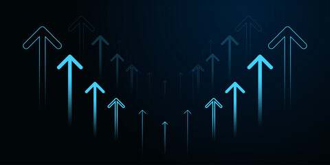 Upward Arrow Blue for Business arrow up process increase to success and Up Arrows growing on dark background A series of glowing, business vector illustration