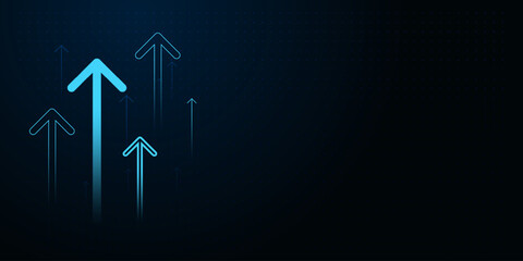 The Uptrend Arrows blue growing on dark background with daigital technology abstract concepts. Groups of digital blue arrows shows finance, business vector illustration