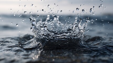 Water Crown Splash in Dark Blue, Droplets Suspended in Air, Macro Photography