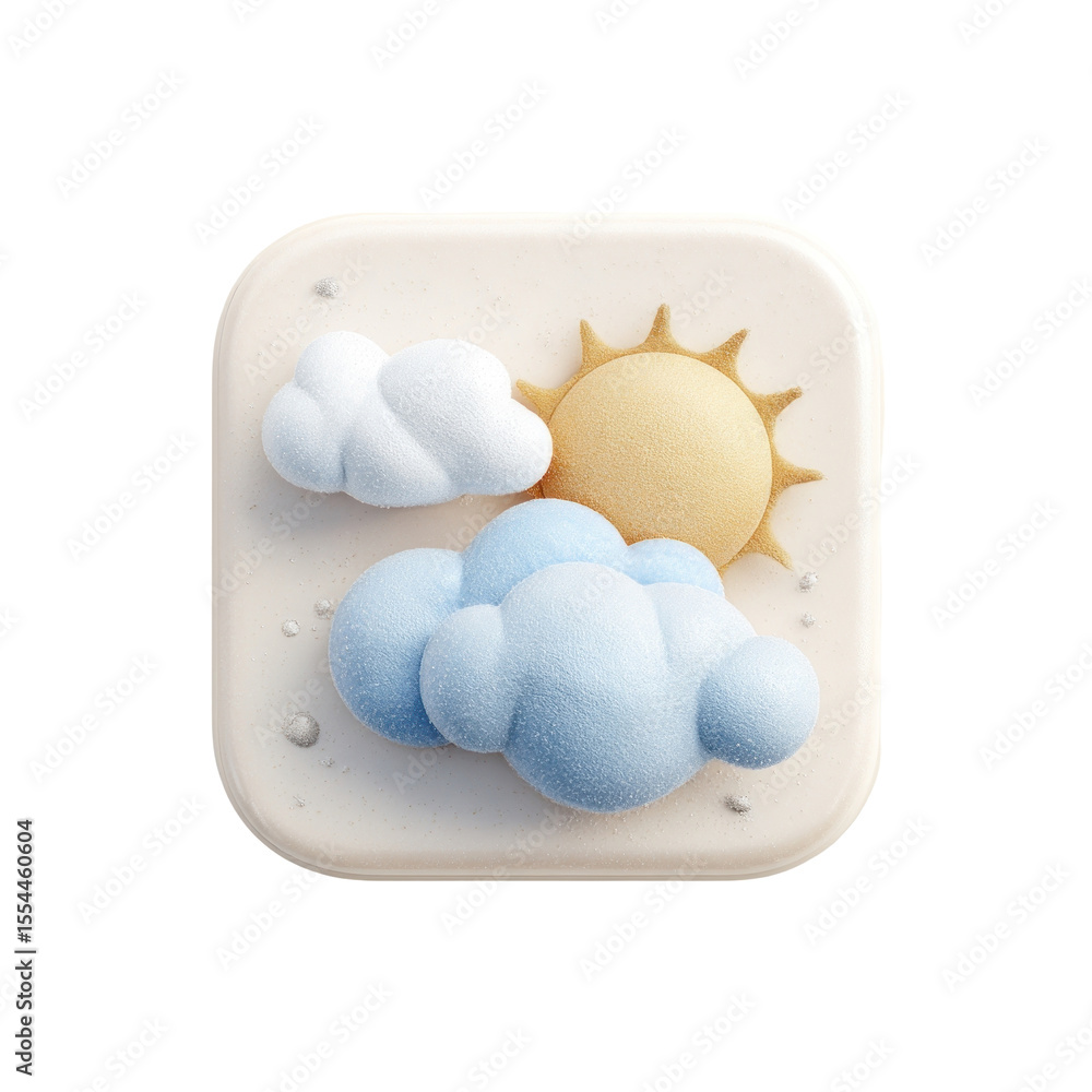 Aufkleber 3d minimalistic weather icon featuring sun and clouds in soft colors for weather apps and websites