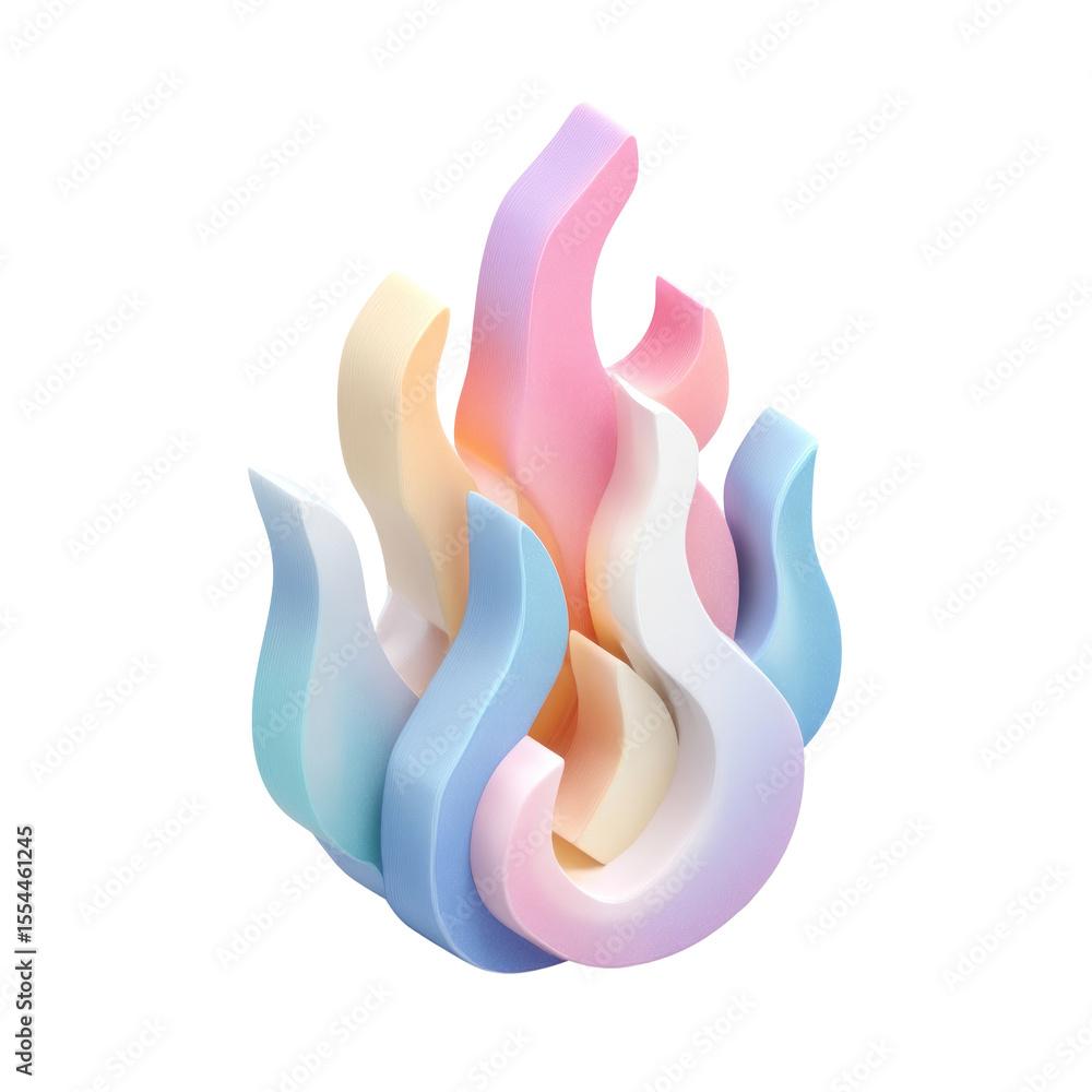 Poster abstract colorful sculpture representing flame with soft pastel hues and smooth lines for modern dec