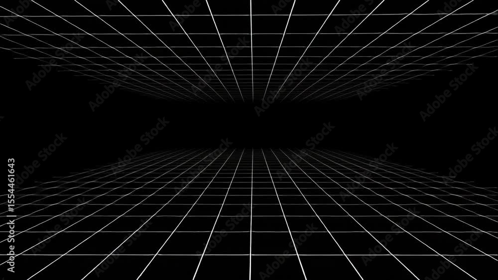Aufkleber abstract white grid pattern receding into the distance on a black background