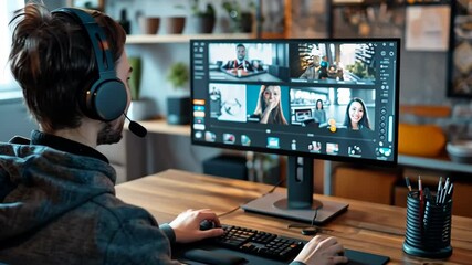 people participating in an online video conference on the Zoom platform with multiple people, digital communication, teamwork concept in business technology - Powered by Adobe