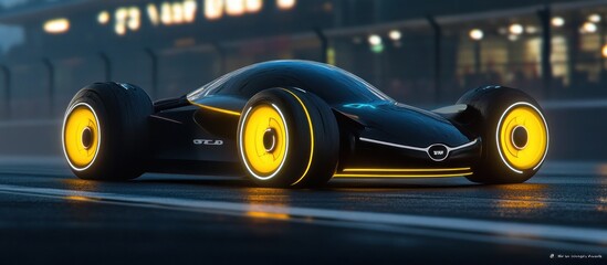 Futuristic Electric Car Night Race Track