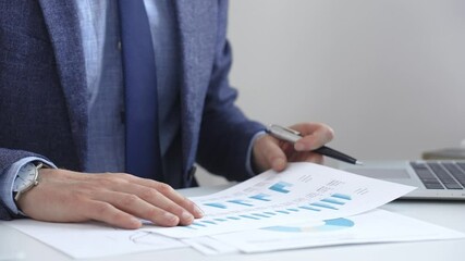 Professional analyzing financial charts on laptop, reviewing data for strategic business planning and investment optimization. Business people concept - Powered by Adobe