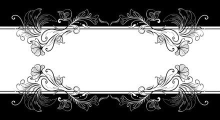 Elegant floral frame vector illustration for decorative design and invitations in black and white