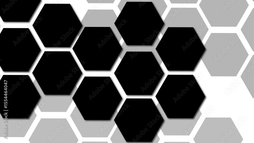 Poster abstract geometric background composed of interlocking black and white hexagons. solid black hexagon