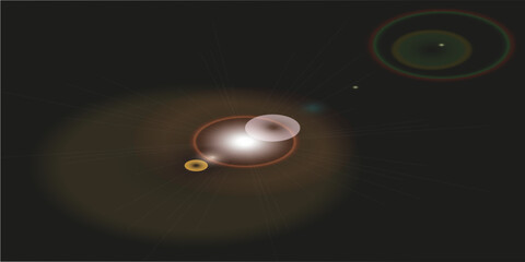Summer sun lens flare with realistic light, lens flare lights and lens flare glow on black background, star lens flares. Vector illustration eps10