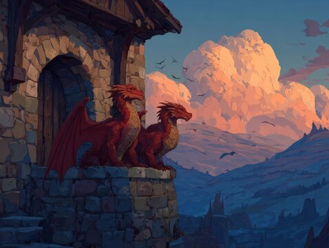 Mighty dragon, Pair sheltered in tower