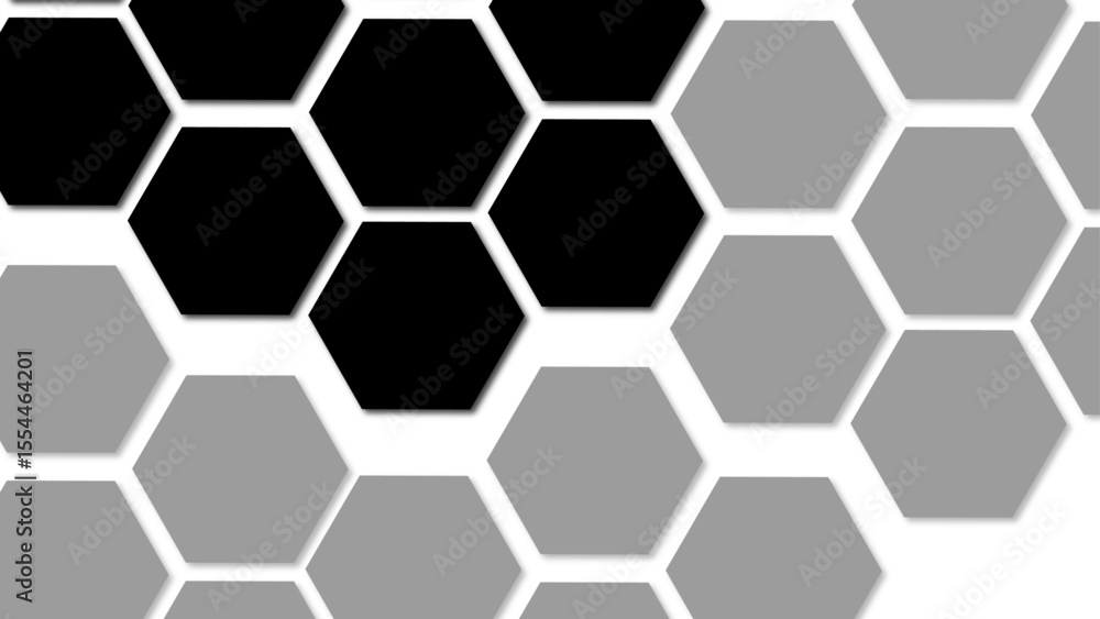 Poster abstract geometric background composed of interlocking black and white hexagons. solid black hexagon