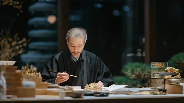 Explore the intricate art of netsuke carving with detailed ivory figures and traditional tools in this captivating