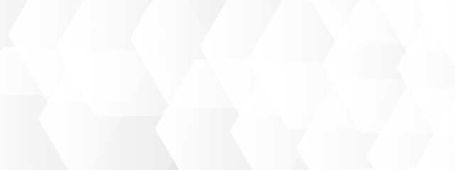 Abstract seamless background with overlapping translucent white hexagons on a light gray to white gradient backdrop.  Clean, minimal, and geometric Ideal for use in tech, corporate, or medical design