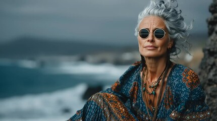 beauty mature mid aged woman relaxing on the beach - Powered by Adobe