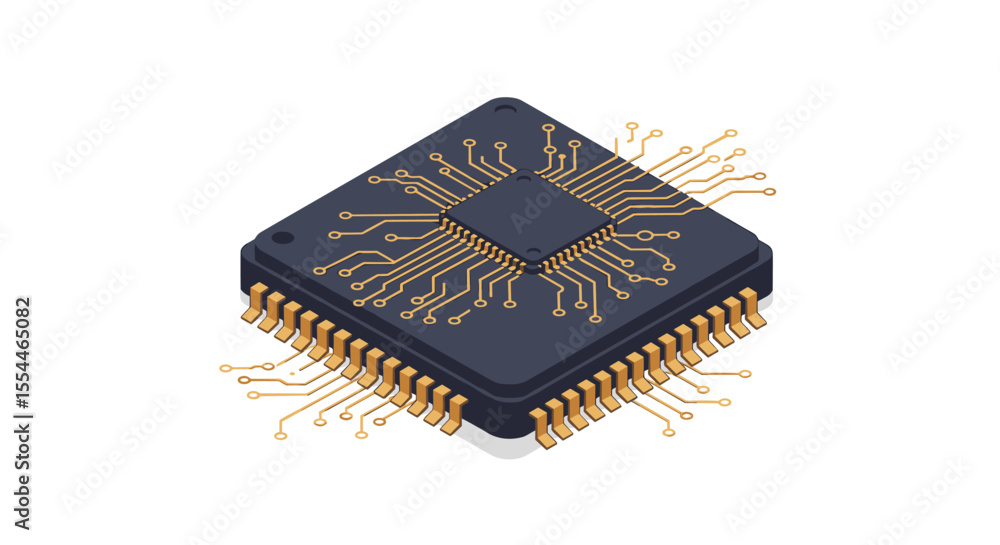 Poster microchip technology vector illustration: conceptual design for tech posters in isometric style