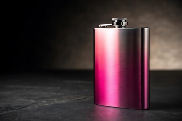 Stainless steel flask with pink gradient on a dark textured surface and background