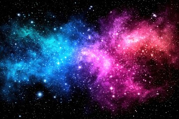 Fototapeta premium A vibrant cosmic scene showing a colorful nebula with blue and pink hues against a star-filled black space backdrop.