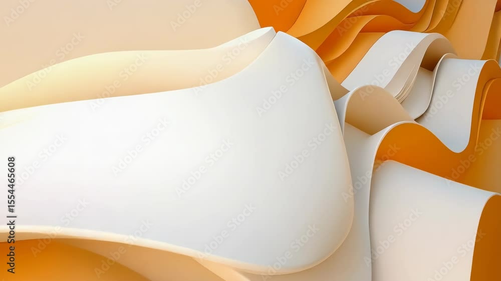 Poster abstract 3d rendering showcases smooth, flowing, layered shapes with a gradient from orange to beige