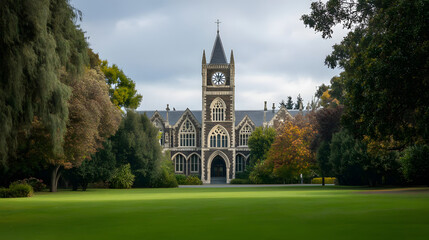 Emmanuel College in Wellesley, New Zealand. Illustration of popular places in the world.