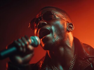 Singer in AR glasses isolated vocals in a dark club