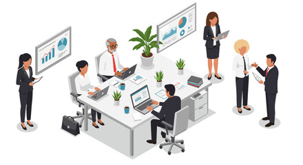Fototapeta premium Isometric office teamwork vector illustration for business design projects