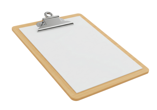 Isolated Wooden Clipboard with Blank White Paper