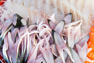 sashimi of gizzard shad and rockfish