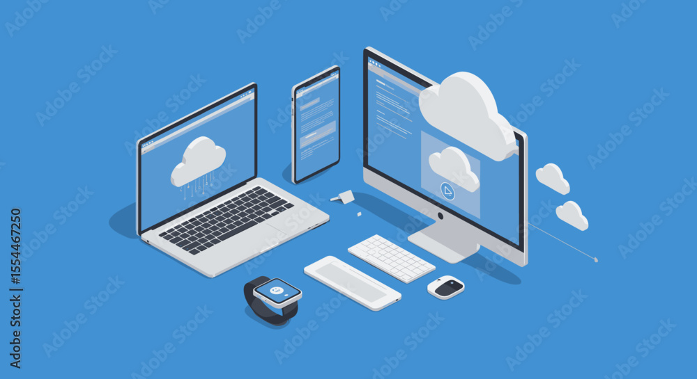 Aufkleber cloud computing devices vector illustration - technology concept for digital services design in isom