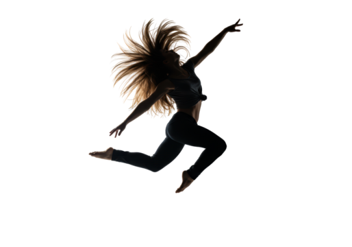 Isolated Silhouette of a Dancer Performing a Leaping Jump
