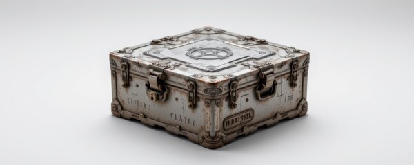 Fototapeta premium Ornate Silver Jewelry Box on White Background