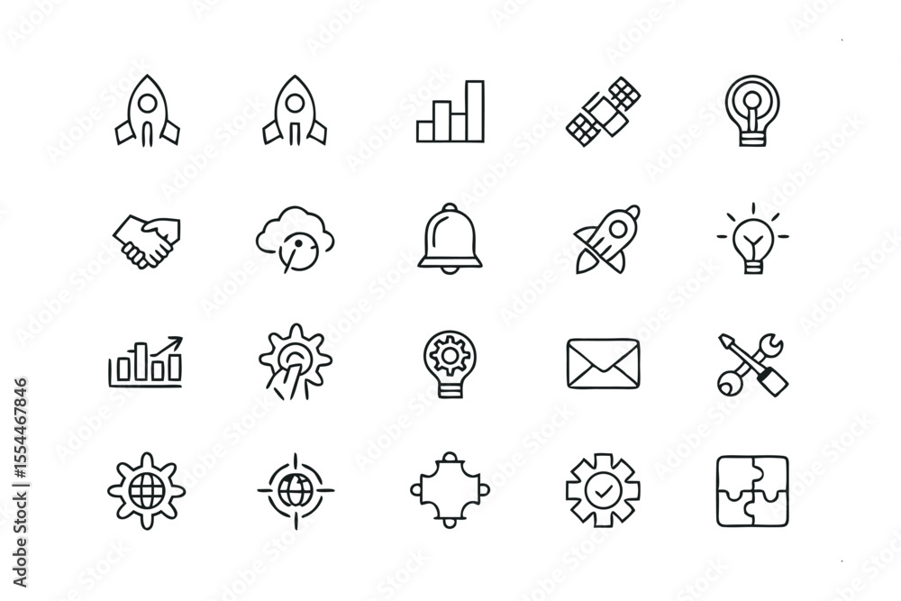 Poster set of icon and graphic resources: a comprehensive collection of meticulously crafted, line-drawn ic