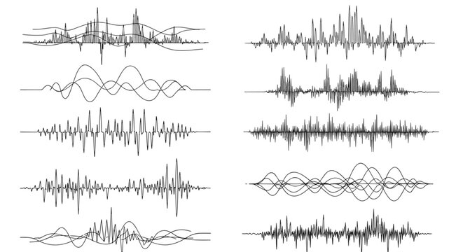 Audio waveforms vector illustration: abstract sound patterns for modern design projects