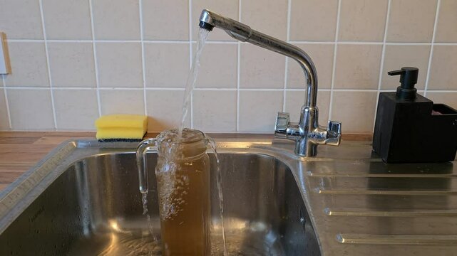 Dirty contaminated water comes from the tap.