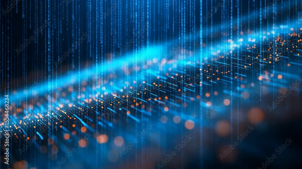Aufkleber abstract digital network background with blue and orange data streams and futuristic connections