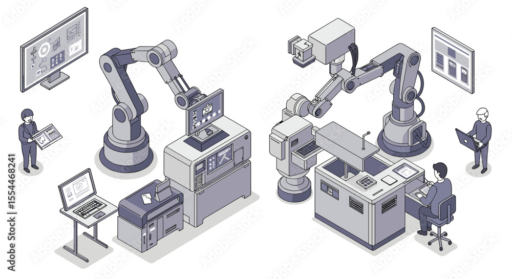 Aufkleber futuristic factory automation vector illustration in isometric style for tech design