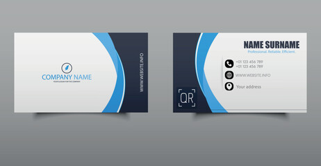 Visiting card. Modern Corporate Business Card Template. Professional business card template featuring a clean layout with blue accents, QR code, and contact icons. Ideal for corporate branding.