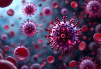 HIV Virus in Bloodstream – Medical 3D Illustration.Human Immunodeficiency Virus Flowing in Blood – Scientific Visualization.