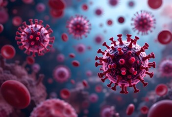 HIV Virus in Bloodstream – Medical 3D Illustration.Human Immunodeficiency Virus Flowing in Blood – Scientific Visualization.