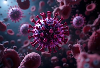 HIV Virus in Bloodstream – Medical 3D Illustration.Human Immunodeficiency Virus Flowing in Blood – Scientific Visualization.