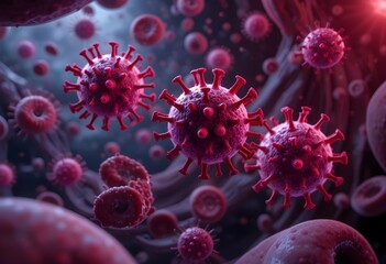 HIV Virus in Bloodstream – Medical 3D Illustration.Human Immunodeficiency Virus Flowing in Blood – Scientific Visualization.
