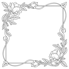 Obraz premium Floral Frame with Roses and Leaves Elegant Black and White Botanical Border for Invitations or Decorative Design Projects