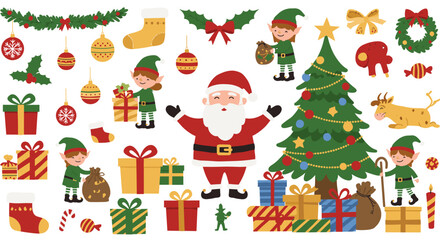 Christmas celebration vector illustration: holiday design for cards and posters in flat style