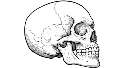 Anatomical skull vector illustration for design in black and white line art style