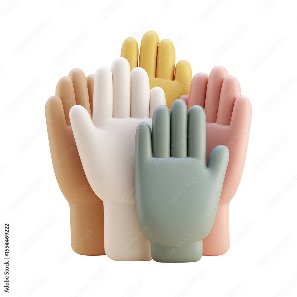 Poster colorful hands representing diversity and unity in a vibrant art style, symbolizing collaboration an