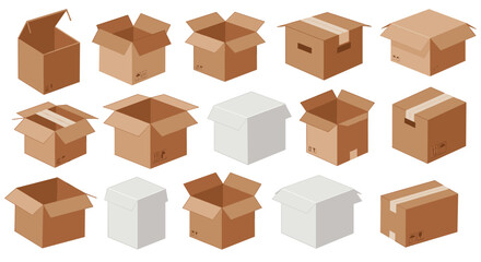 Fototapeta premium Collection of cardboard and white box vector illustration for packaging design in flat style