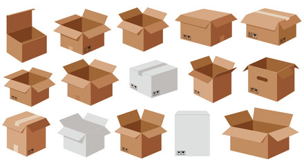 Fototapeta premium Cardboard boxes collection vector illustration for packaging design in flat style