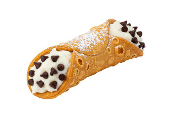 Isolated Cream Filled Cannoli Pastry with Chocolate Chips