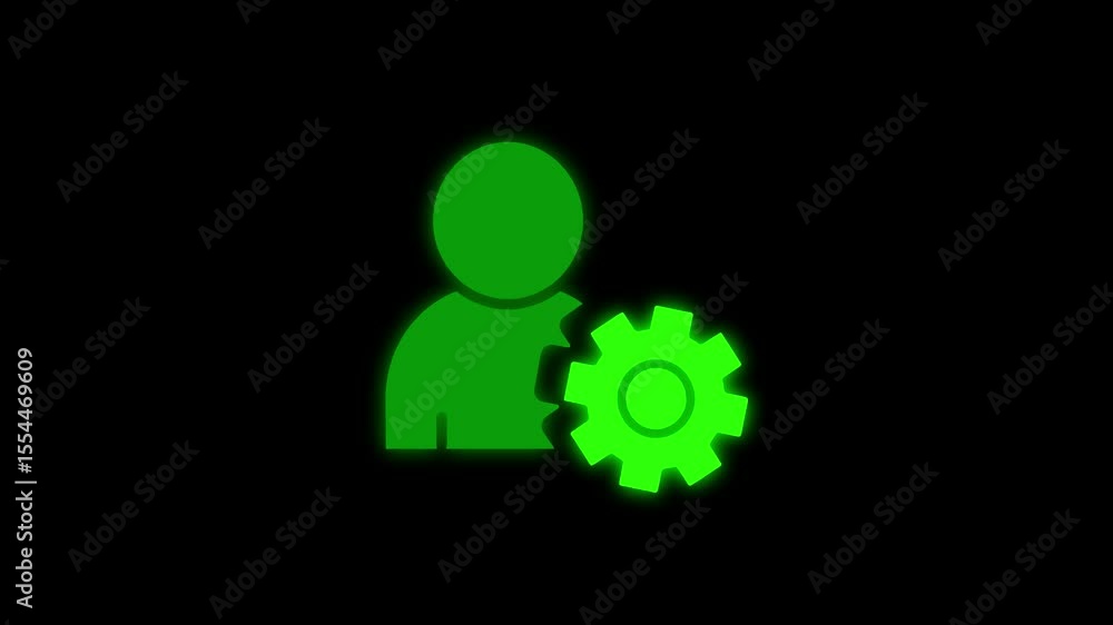Poster green user icon with cogwheel symbolizing settings and configuration.