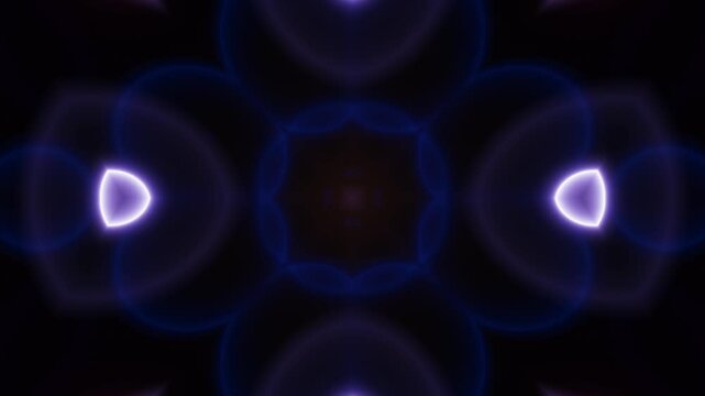Seamless Neon Line Kaleidoscope Motion on Dark Canvas. Hypnotic loop of vibrant neon geometric lines in kaleidoscope formation with central symmetry