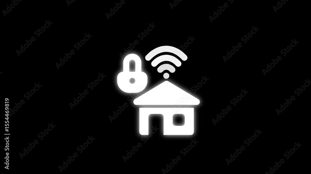 Poster animated home security system concept illustrating safe and secure smart home connection