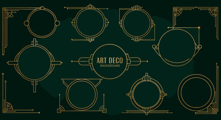 Art deco elegance: geometric frames for design background in gold line vector illustration
